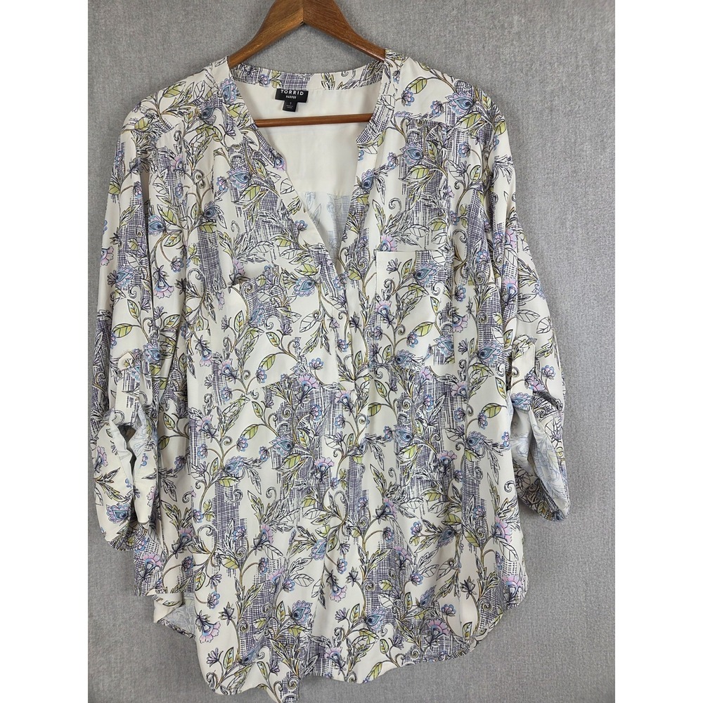 Torrid Harper Floral Blouse Womens 1 Plus Flowy 3/4 Sleeve Career Cottagecore‎